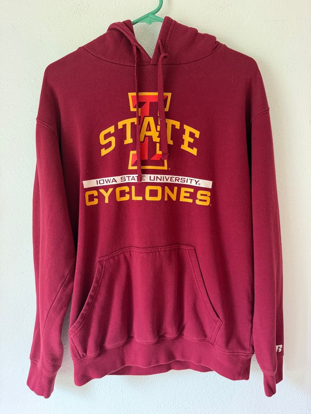Russell Brand Red Gold Iowa State Cyclones Graphic Print Hoodie Hoody Sz Medium